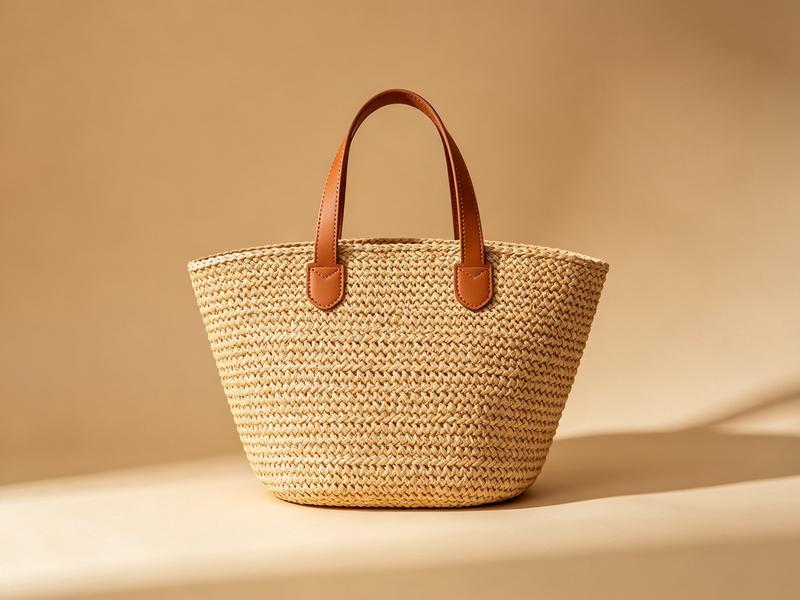 Riviera Woven Tote — natural straw tote with tan leather handles