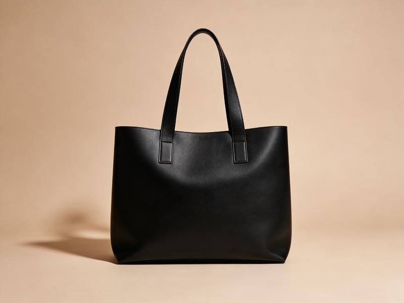 Avenue Leather Tote — spacious black tote with two long handles