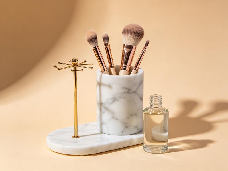 Brush Care Studio — marble-effect holder, drying stand and cleanser